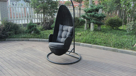 Stock Discount Rattan Furniture Black Rattan Hanging Swing Chair With Grey Cushion